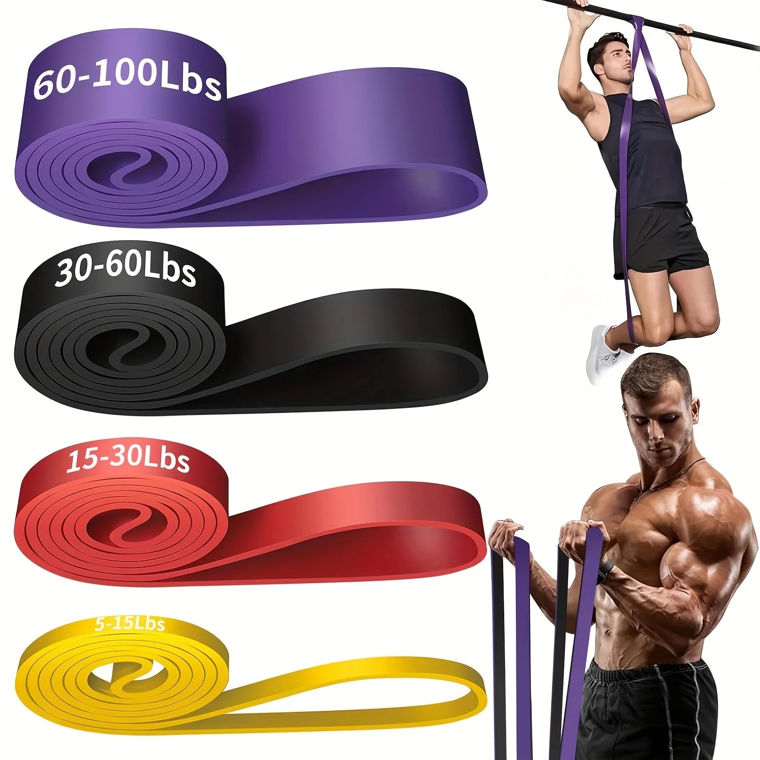 4-Piece Resistance Band Set - Latex Pull-Up Assist & Muscle Training