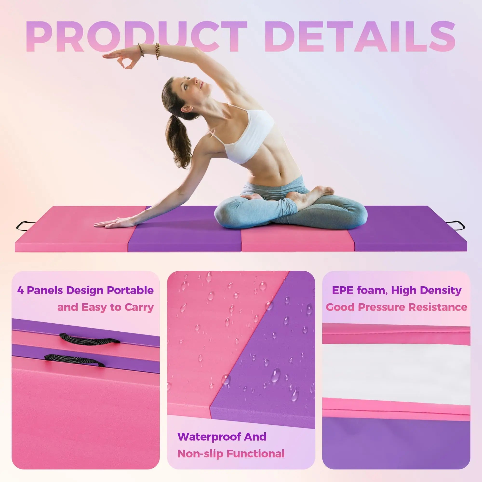 Folding Gymnastics Mat Thick EPE Foam Tumbling Pad for Home Gym