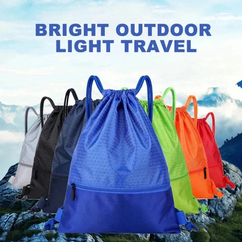 Waterproof Nylon Drawstring Gym Bag - Large Capacity Sports Backpack