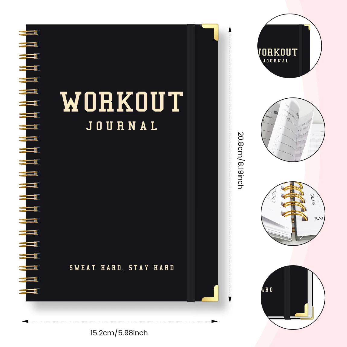 A5 Workout Journal & Fitness Planner - Spiral Gym Log with Stickers