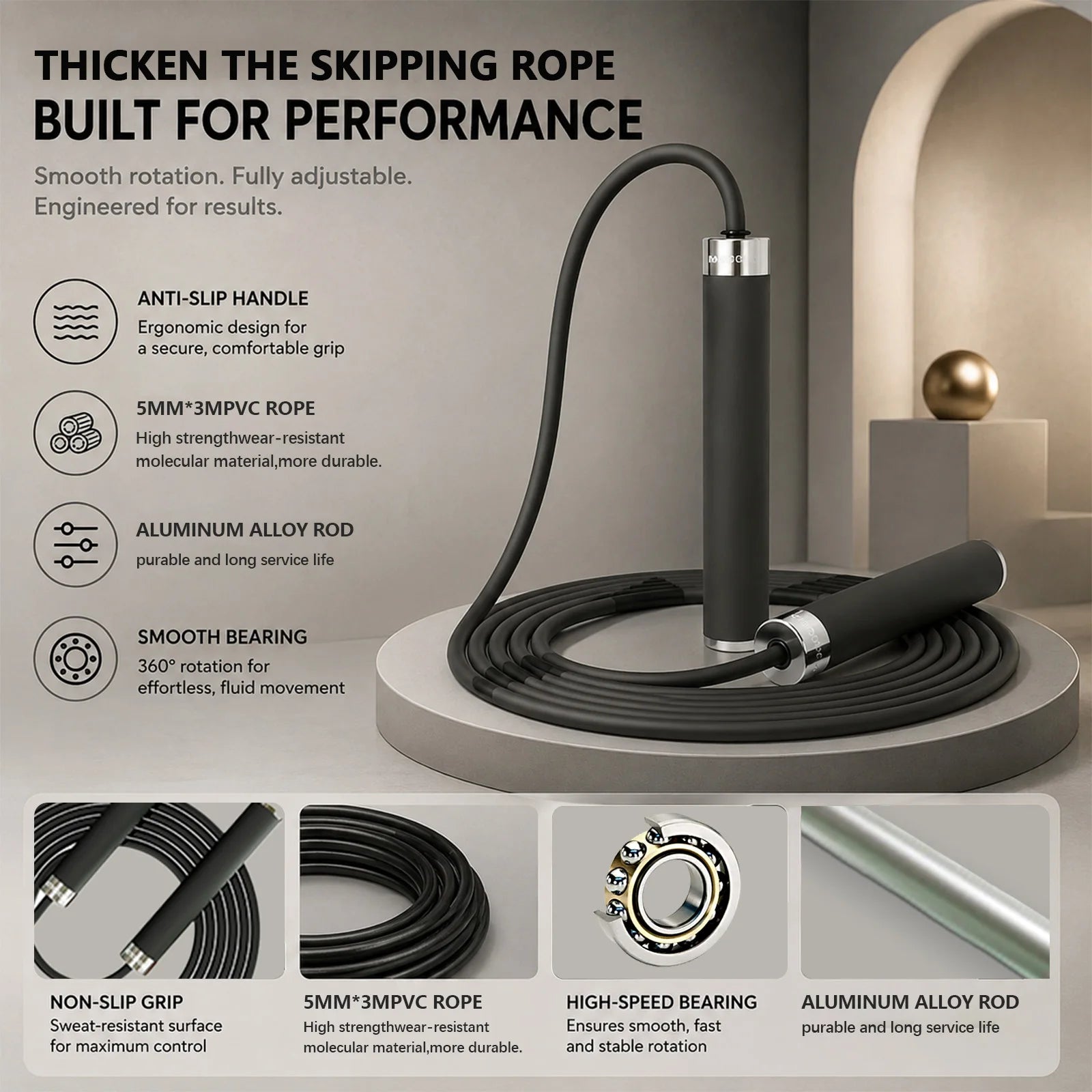 Adjustable Boxing Jump Rope - Dual Ball Bearing Speed Rope for Fitness
