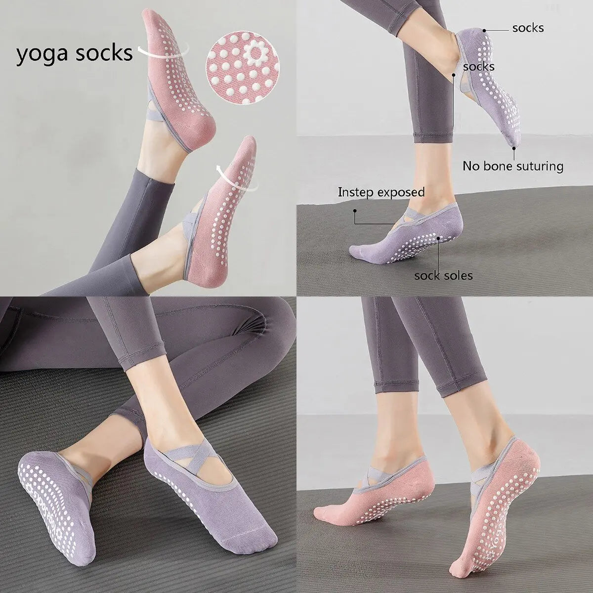 Non-Slip Cotton Yoga Socks - Bandage Style for Pilates & Ballet