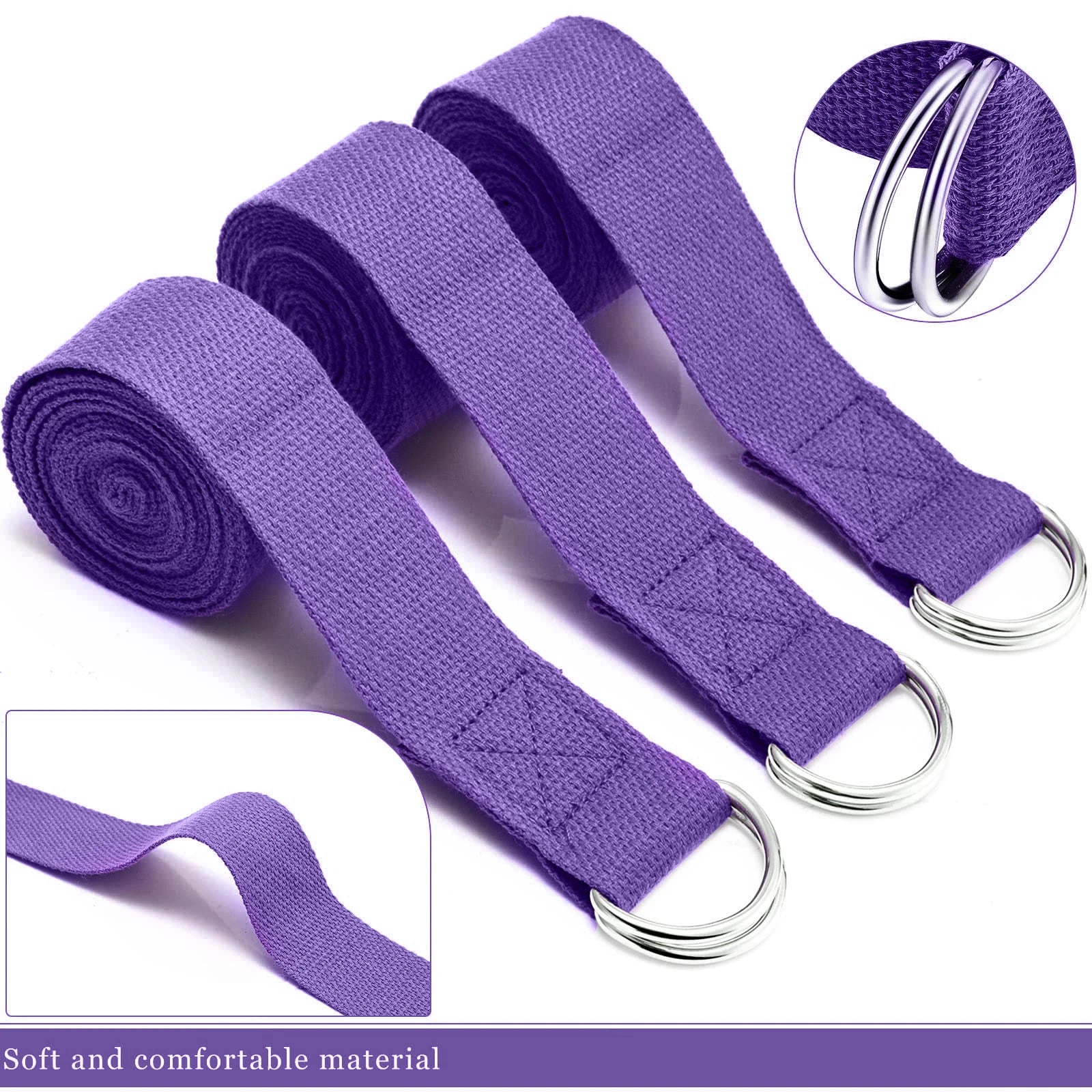 Adjustable Cotton Yoga Strap with D-Ring Buckle for Stretching