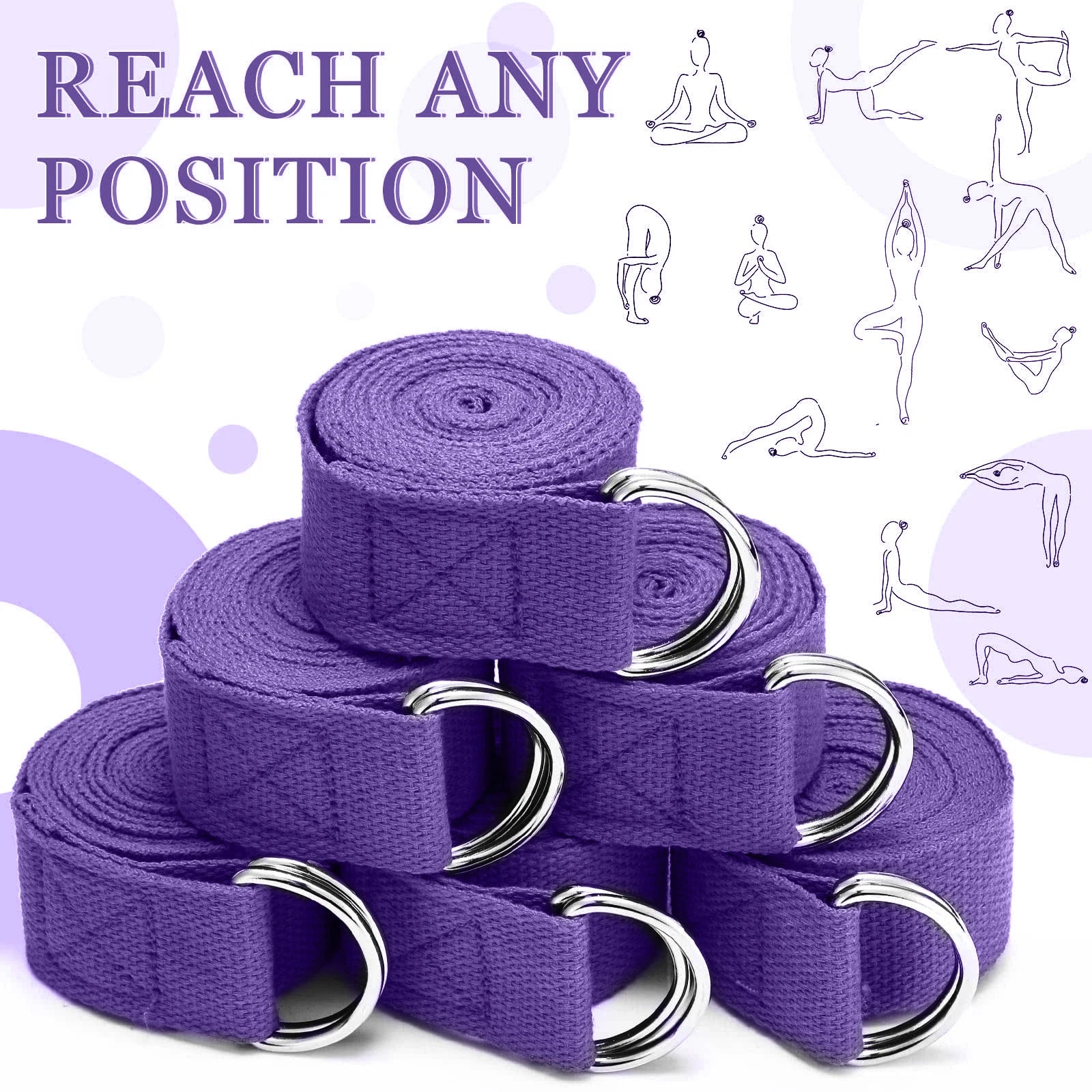 Adjustable Cotton Yoga Strap with D-Ring Buckle for Stretching