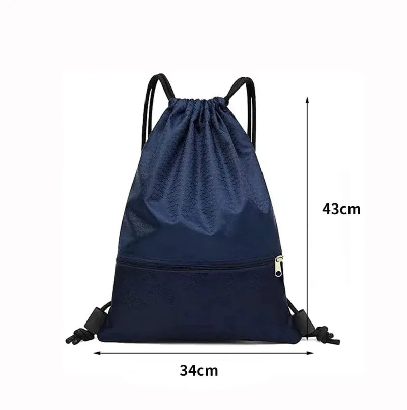 Waterproof Nylon Drawstring Gym Bag - Large Capacity Sports Backpack