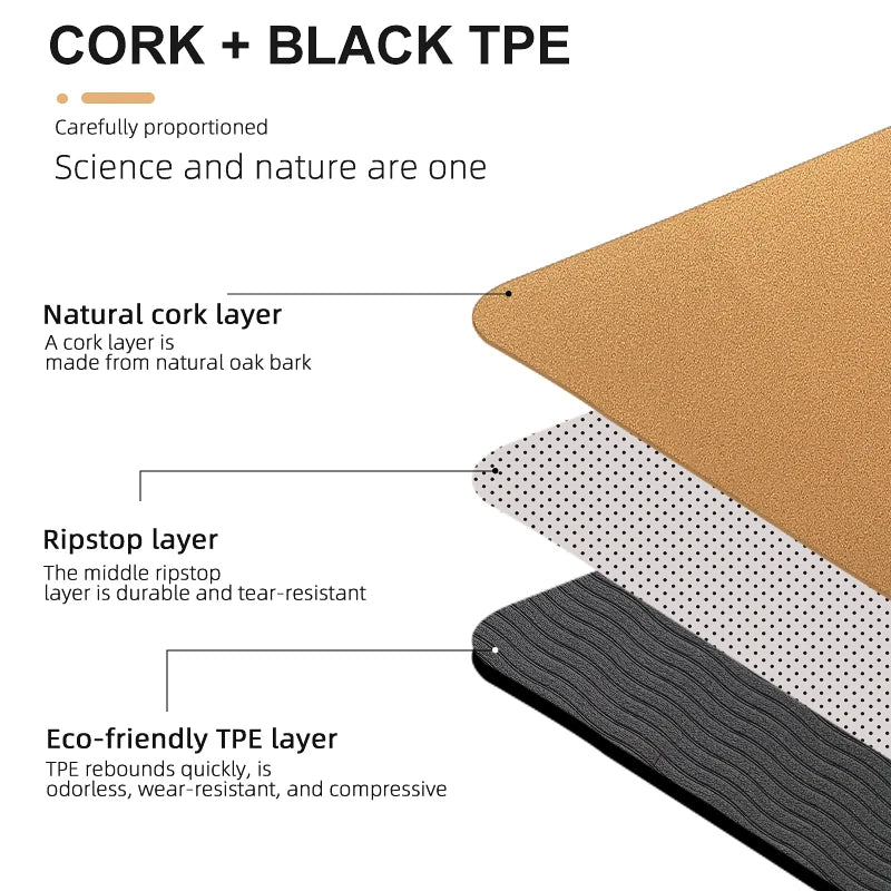 Natural Cork Yoga Mat - Foldable Non-Slip Eco-Friendly Fitness Pad