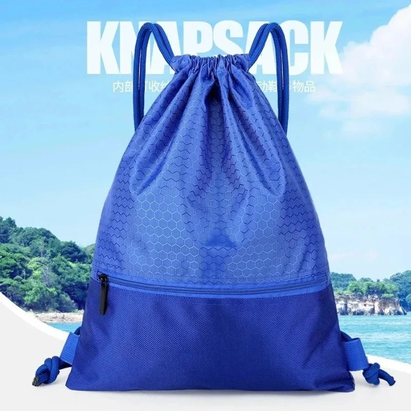 Waterproof Nylon Drawstring Gym Bag - Large Capacity Sports Backpack