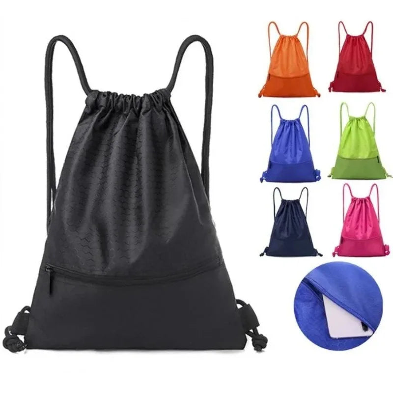 Waterproof Nylon Drawstring Gym Bag - Large Capacity Sports Backpack