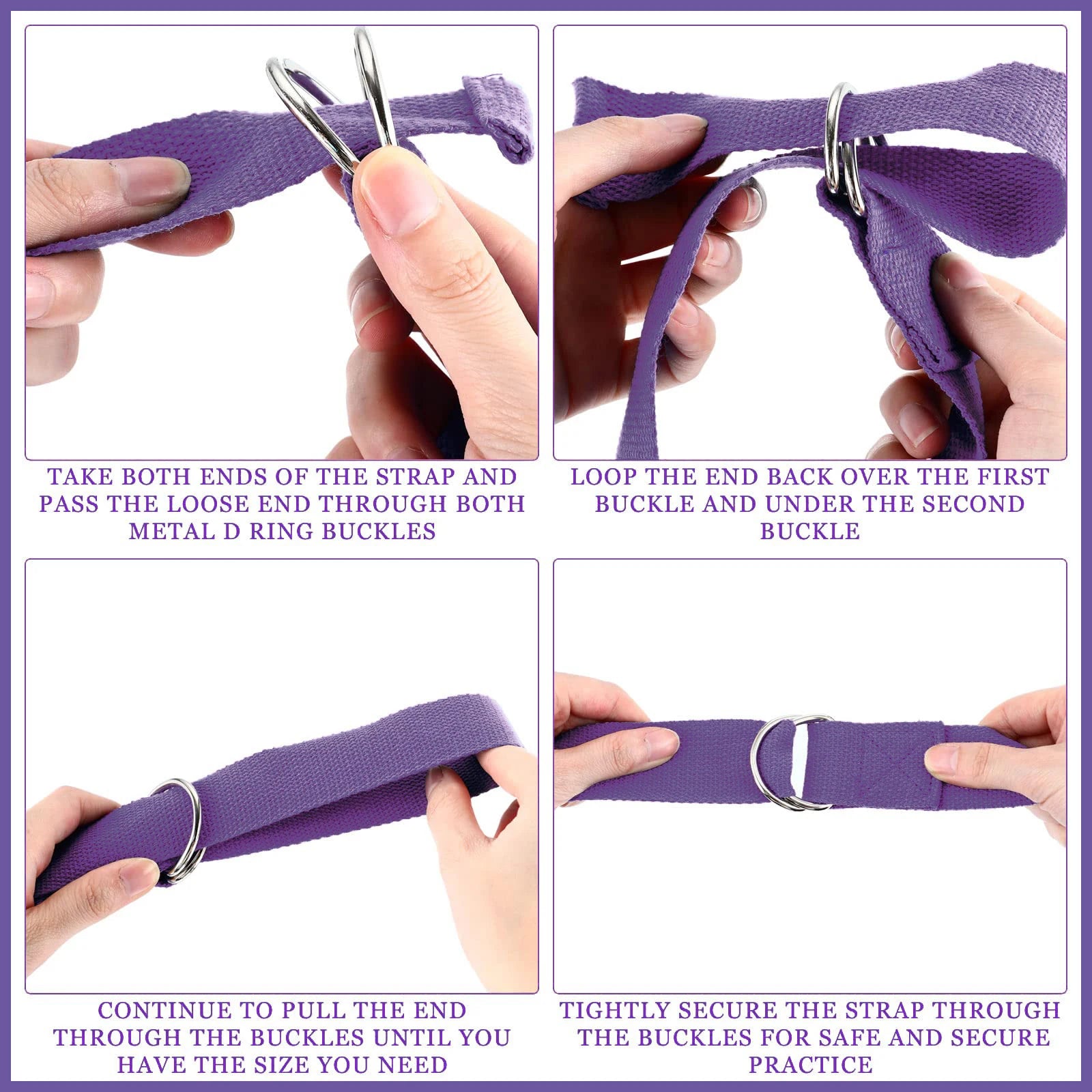 Adjustable Cotton Yoga Strap with D-Ring Buckle for Stretching