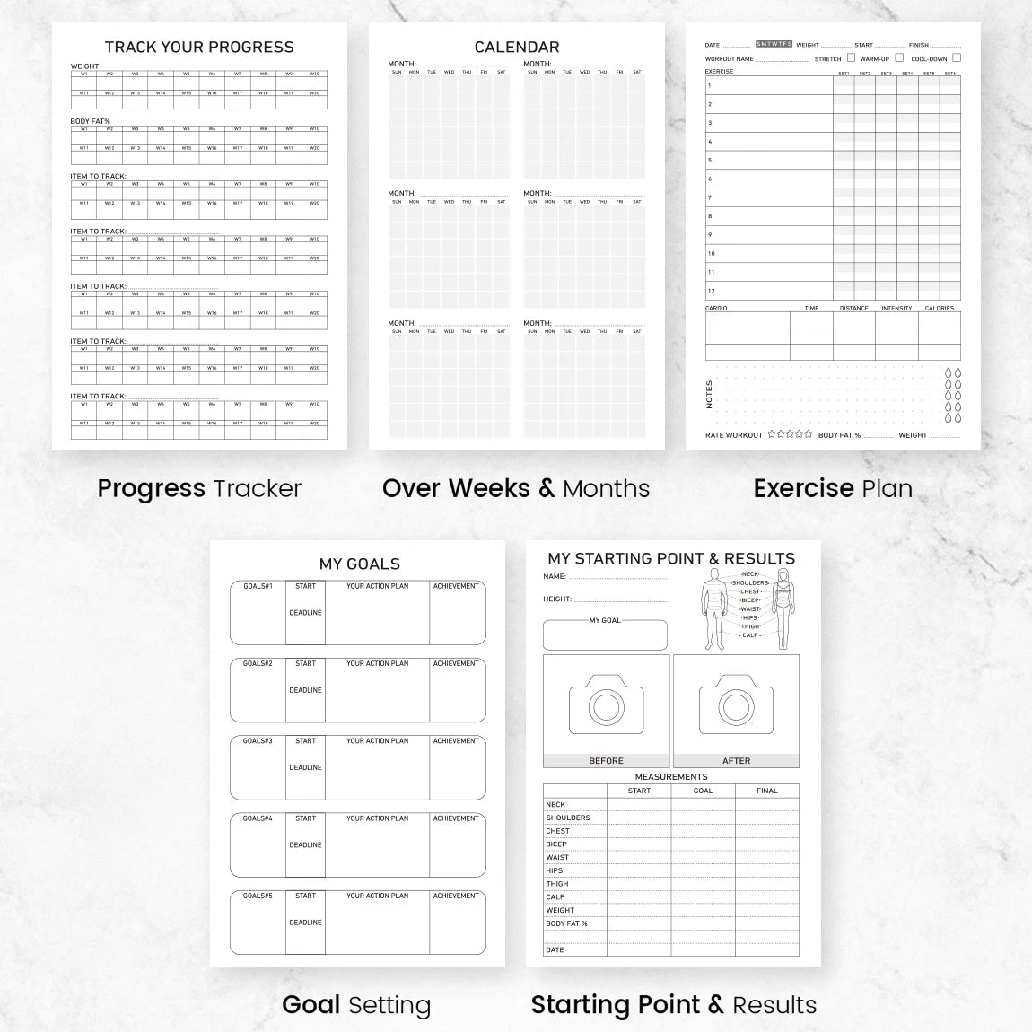 A5 Workout Journal & Fitness Planner - Spiral Gym Log with Stickers