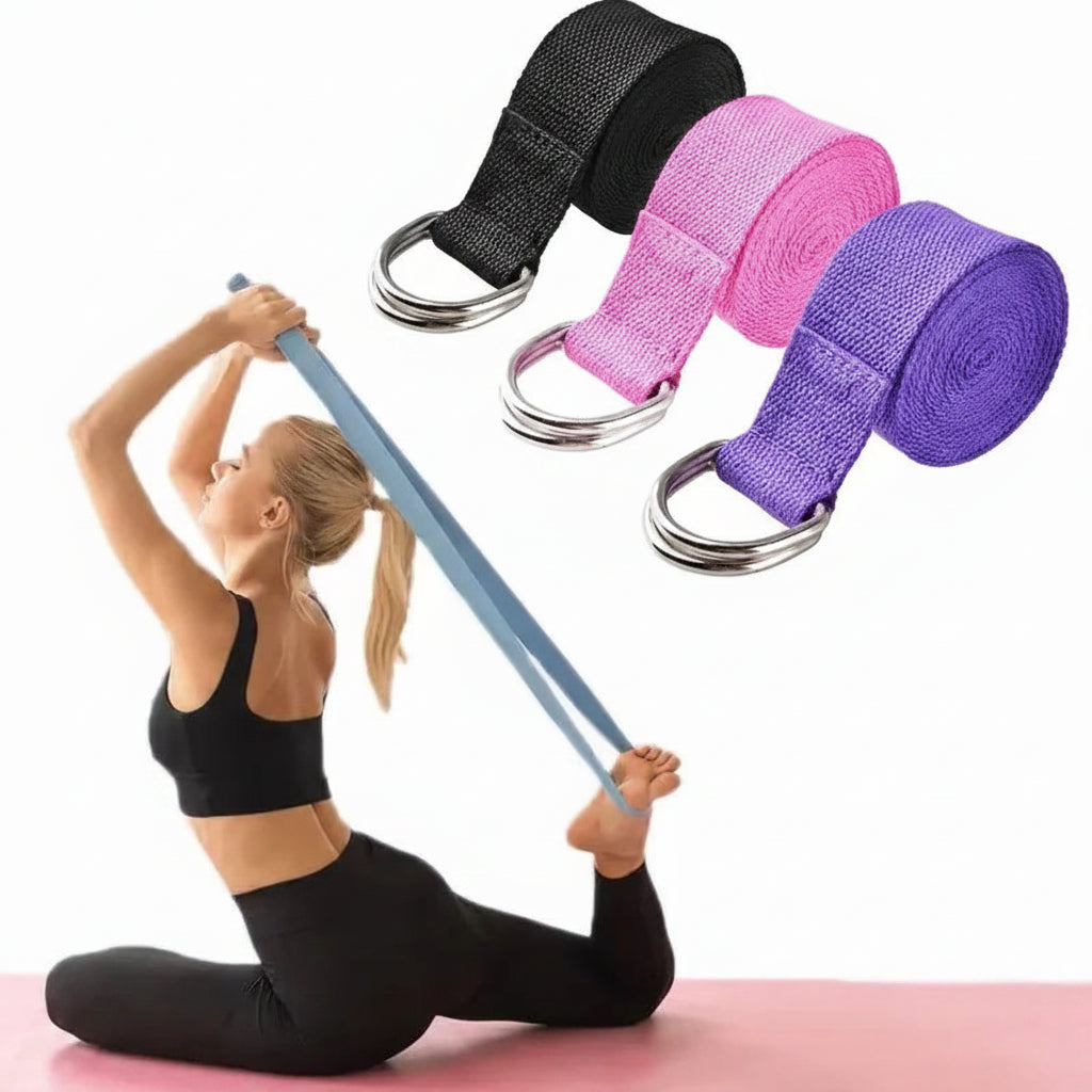 Adjustable Cotton Yoga Strap with D-Ring Buckle for Stretching